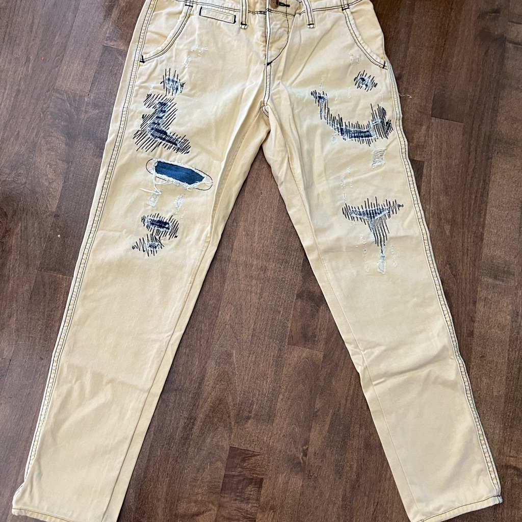 True Religion Tan Distressed Ankle Pants